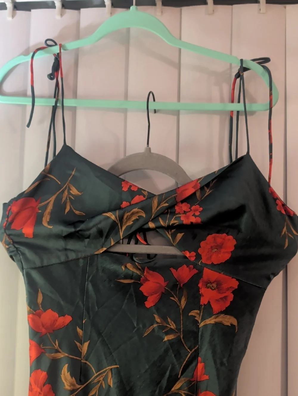 Hello Molly Green Slip Dress with Floral Accents - Picture 2 of 5